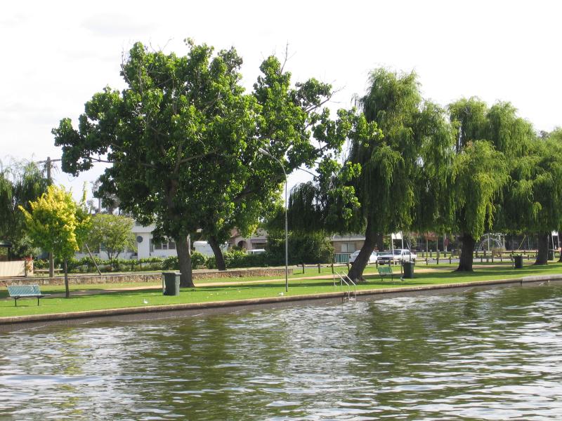 Yarrawonga - Lake Mulwala: View west along lake foreshore from swimming enclosure