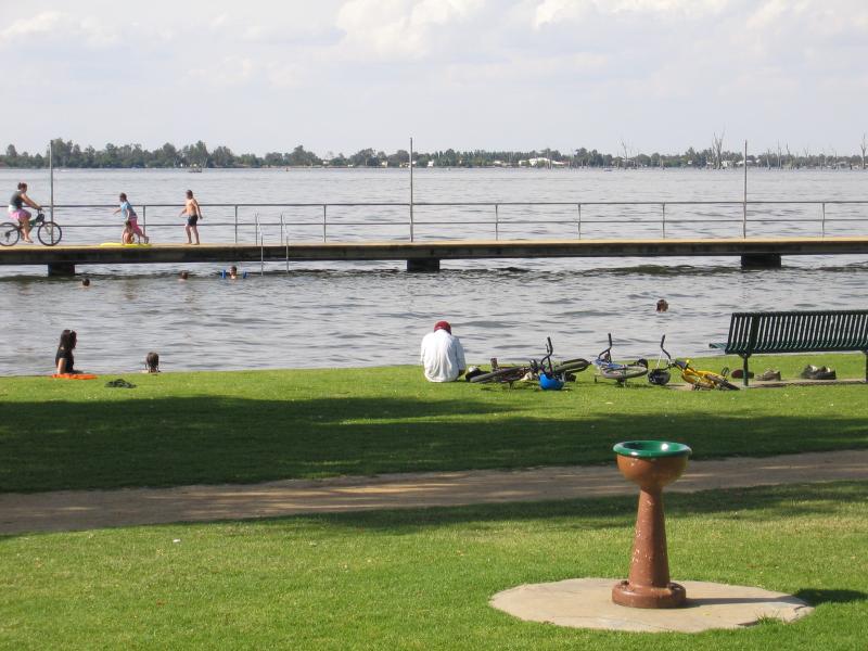 Yarrawonga - Lake Mulwala: View north across swimming enclosure and lake