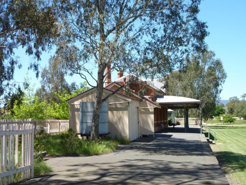 Yea - Former Yea railway station and surrounding parkland: View south-east along station platform